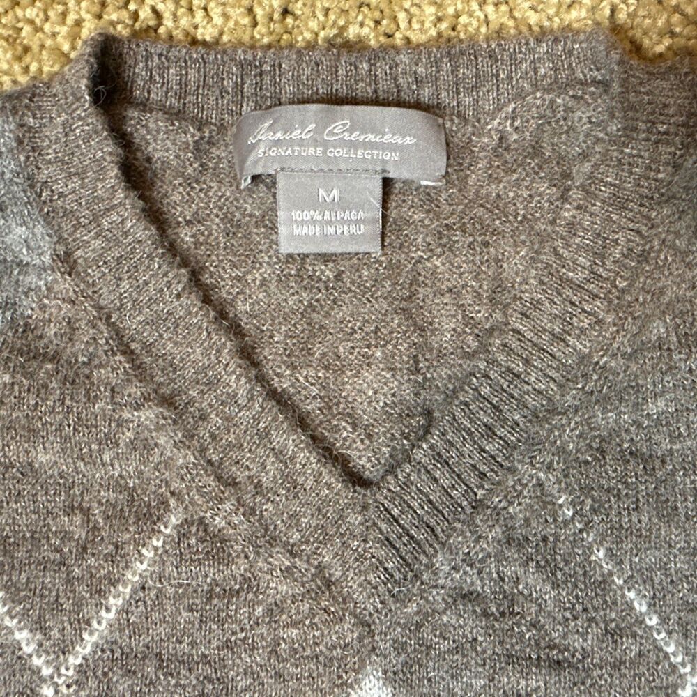 Daniel Cremieux Argyle Alpaca V Neck Sweater Made in Peru Brown M Preppy (read) - Picture 9 of 14
